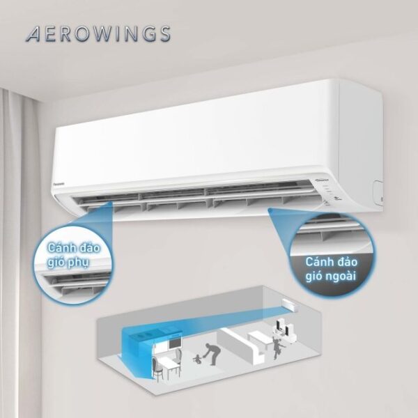 Cánh đảo gió AEROWINGS được thiết kế cải tiến với 2 cánh đảo gió đưa luồng gió mát hoặc ấm thổi đi xa