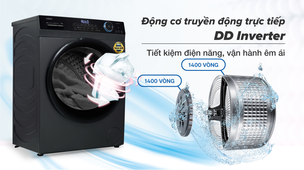 Máy giặt Aqua Inverter 9 kg AQD- D902G BK - Động cơ DD Inverter Máy giặt Aqua Inverter 9 kg AQD- D902G BK - Động cơ DD Inverter