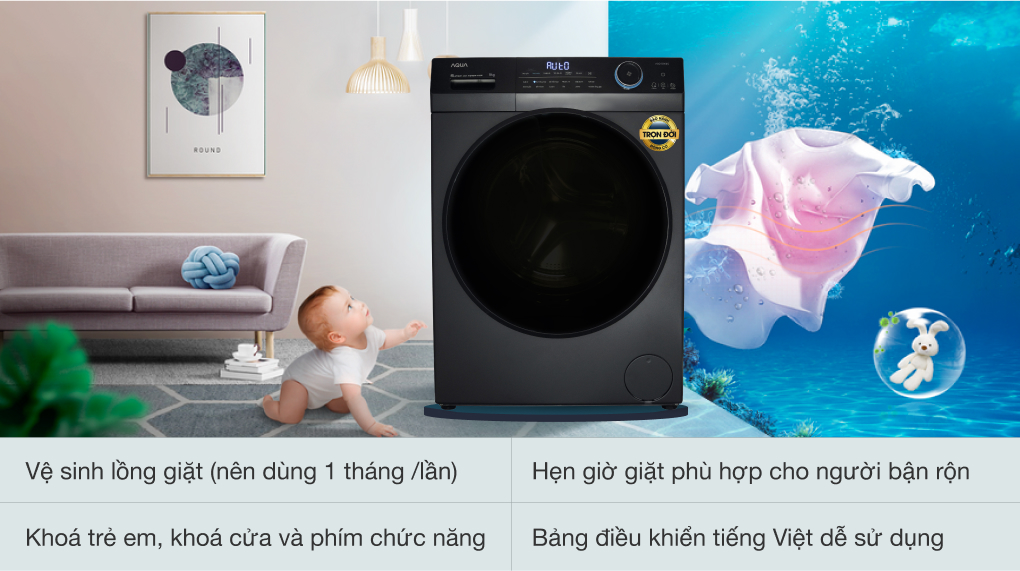 Máy giặt Aqua Inverter 9 kg AQD- D902G BK - Tiện ích Máy giặt Aqua Inverter 9 kg AQD- D902G BK - Tiện ích