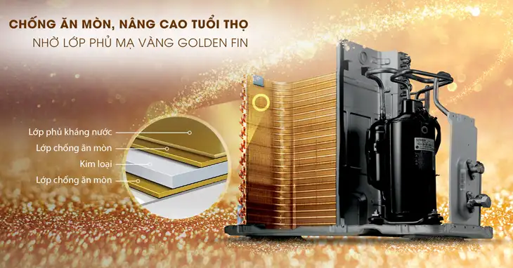 Hệ thống ống dẫn gas bằng đồng cùng lá tản nhiệt nhôm có phủ lớp chống ăn mòn Golden Fin