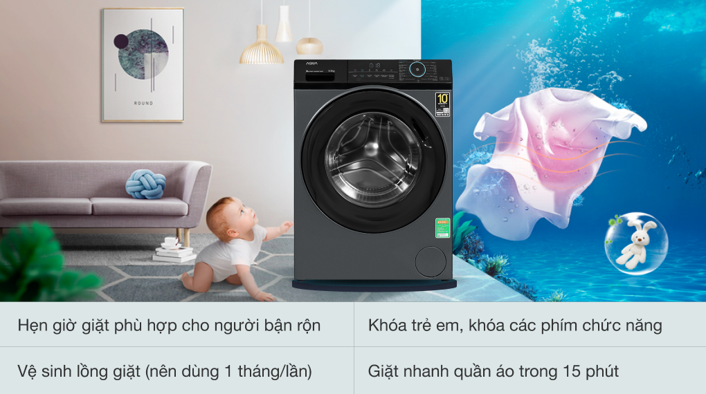 Máy giặt Aqua Inverter 9.5 kg AQD-A952J BK - Tiện ích Máy giặt Aqua Inverter 9.5 kg AQD-A952J BK - Tiện ích