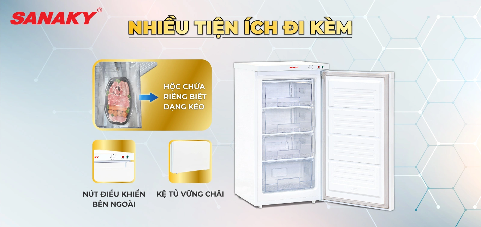 Tủ Đông Sanaky VH-160VD có thiết kế với 5 hộc chứa