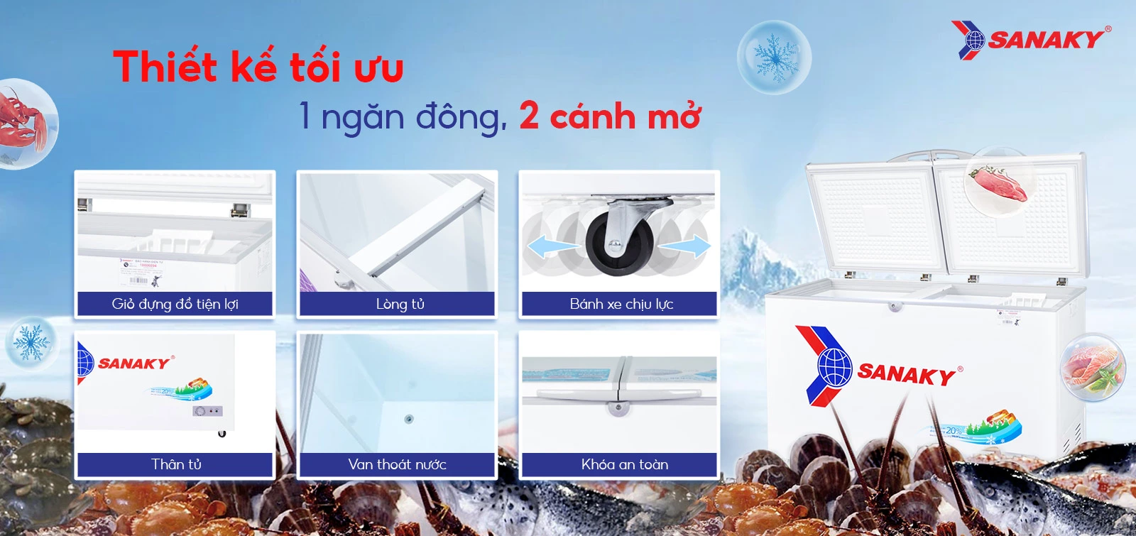 Tủ Đông Sanaky VH-3699A1 có thiết kế 1 ngăn đông và 2 cánh mở Tủ Đông Sanaky VH-3699A1 có thiết kế 1 ngăn đông và 2 cánh mở