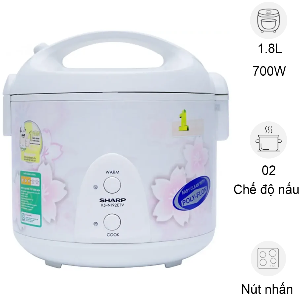 Nồi Cơm Điện Sharp KS-N192ETV SP 1.8 lít - Giao ngay 2025