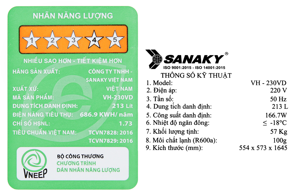 Tủ đông Sanaky 213 lít VH-230VD (VH-230VD) - Điện Máy 88