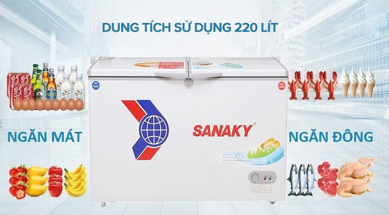 Tủ đông Sanaky 220 lít VH-2899W1 - Dung tích sử dụng Tủ đông Sanaky 220 lít VH-2899W1 - Dung tích sử dụng
