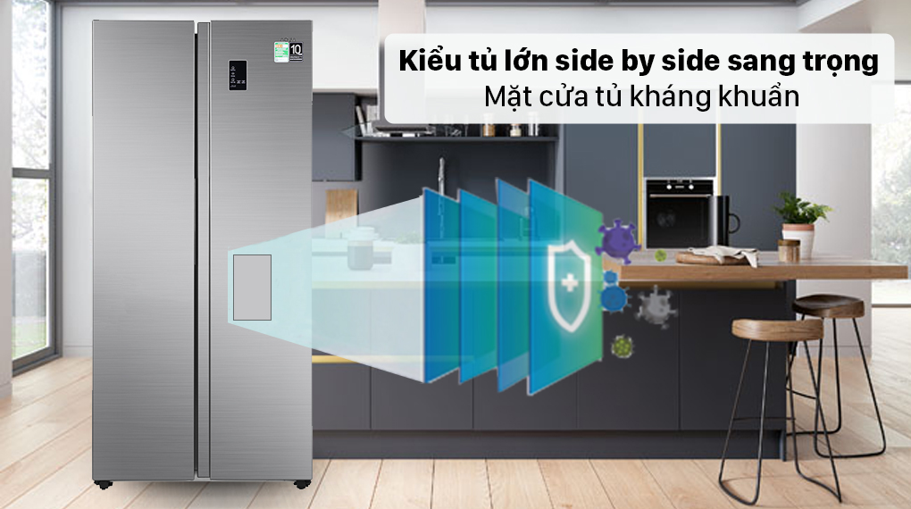 Tủ lạnh Aqua Inverter 480 lít AQR-S480XA(SG) - Kiểu tủ side bay side sang trọng cùng mặt cửa tủ kháng khuẩn Tủ lạnh Aqua Inverter 480 lít AQR-S480XA(SG) - Kiểu tủ side bay side sang trọng cùng mặt cửa tủ kháng khuẩn
